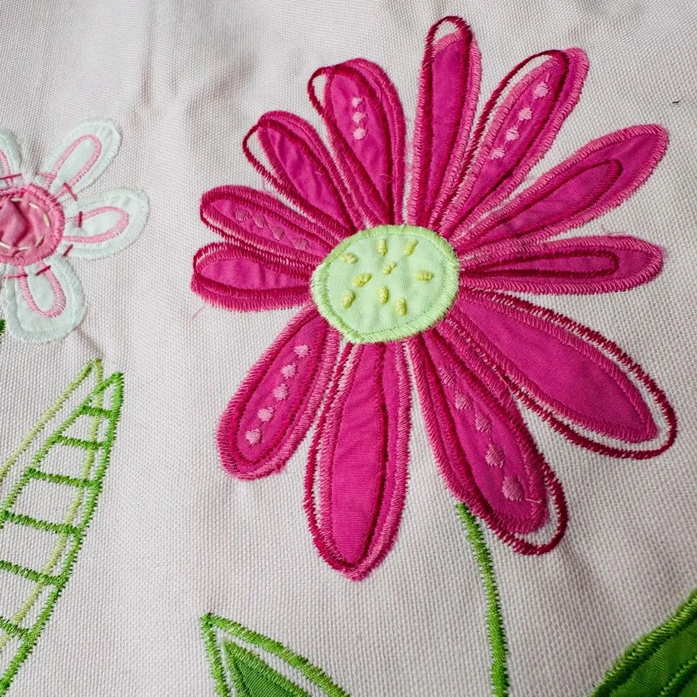 Pottery Barn Kids Pink Floral Embroidered Valance Set of 2 Gingham Trim 44x18
